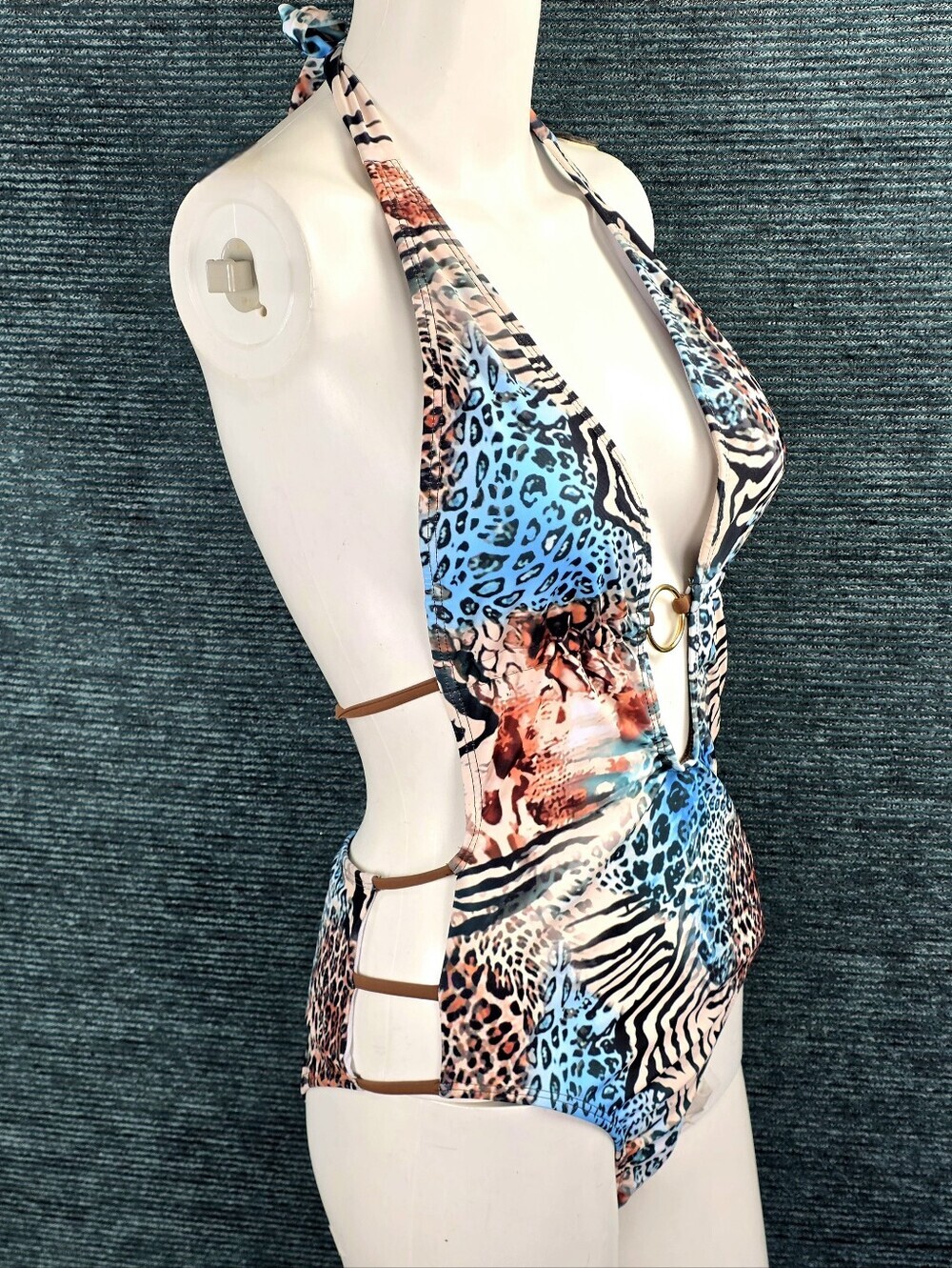Sexy Animal Print Plunge One-Piece Cheeky High Sides - Picture 6 of 11